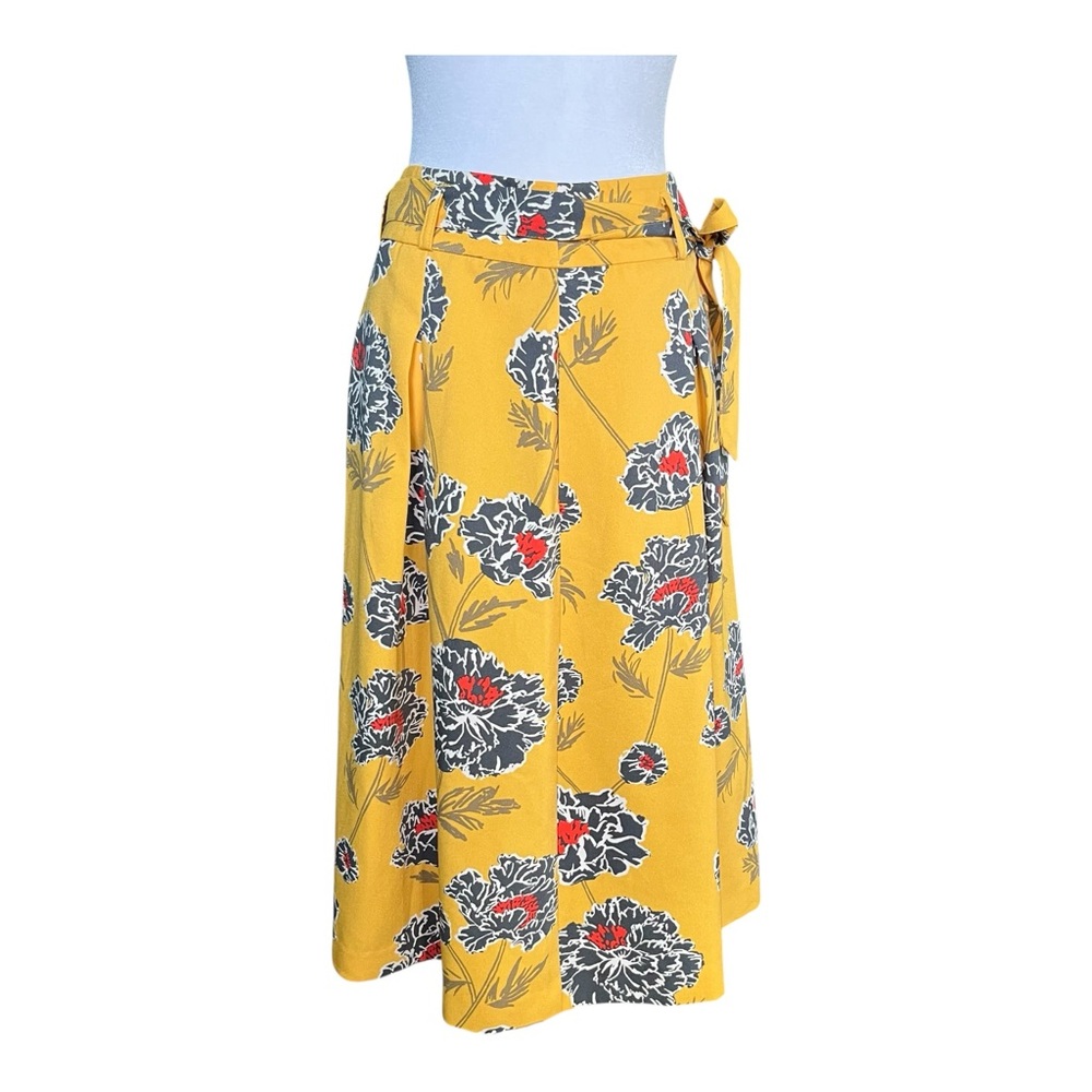 Banana Republic Yellow Large Floral Pleated Knee Length Skirt Size 6 - Picture 2 of 6